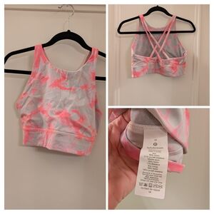 lululemon athletica Pink and Gray Sports Bra Energy Long Line Sz 10
